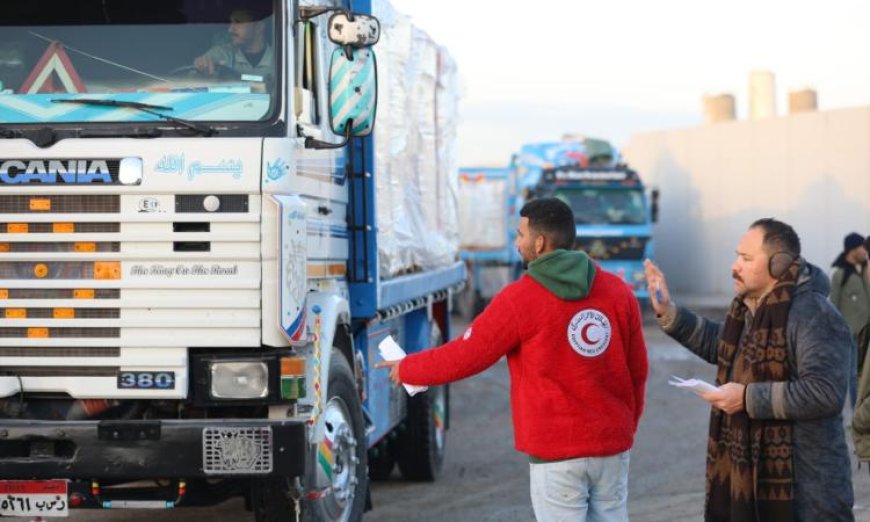 قافلة مساعدات إنسانية جديدة رقم 123 تغادر مصر في اتجاه غزة