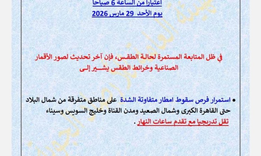 الأرصاد الجوية تحذر من استمرار الأمطار المتفاوتة في الشدة من القاهرة إلى شمال الصعيد