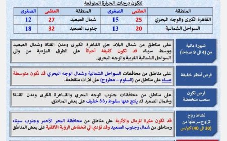هيئة الأرصاد الجوية تحذر من أمطار متوقعة وارتفاع درجات الحرارة في القاهرة لتصل إلى 25 درجة