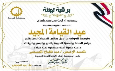 تهنئة محافظ الغربية للبابا تواضروس الثاني وإخوانه الأقباط بمناسبة عيد القيامة المجيد