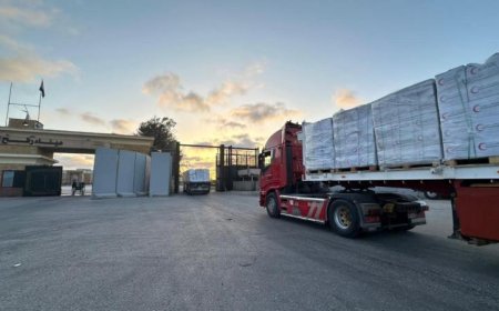 انطلاق الدفعة 186 من شاحنات المساعدات إلى قطاع غزة عبر معبر رفح