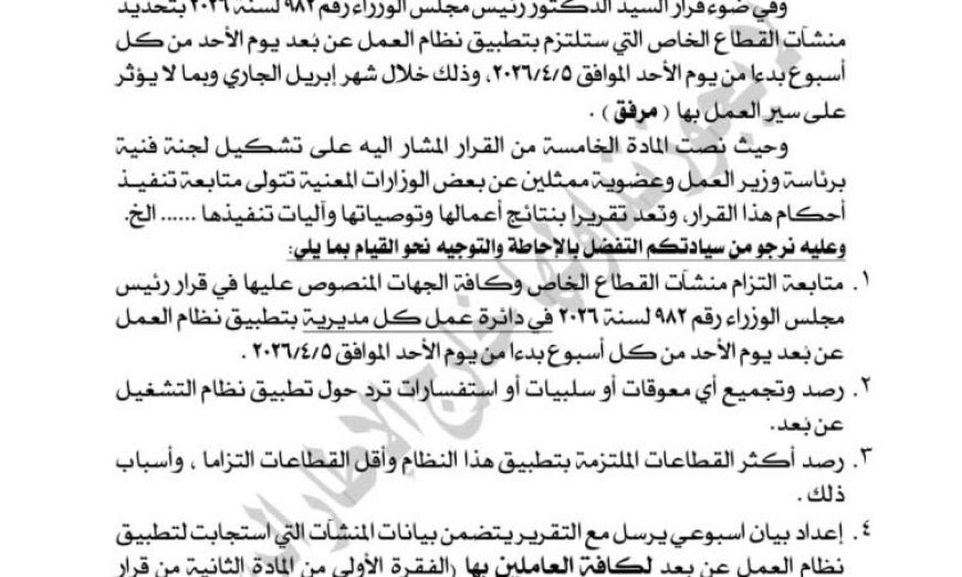 وزير العمل يطلق كتابا دوريا لتفعيل العمل عن بعد في القطاع الخاص