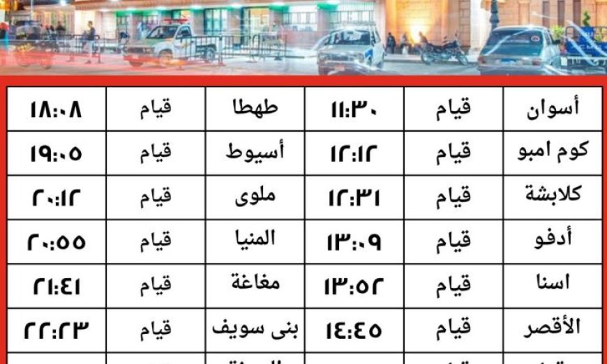 السكة الحديد تفتح باب الحجز للقطار رقم 1945 من أسوان إلى القاهرة يوم 12 أبريل