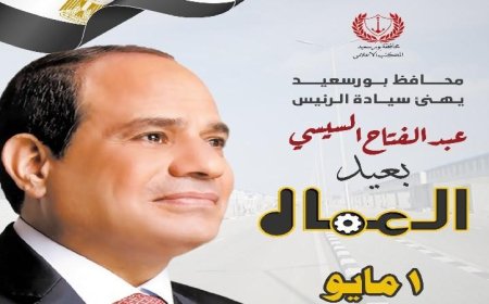 محافظ بورسعيد يهنئ رئيس الجمهورية بمناسبة عيد العمال ويعبر عن تقديره للعمال
