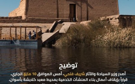 وزير السياحة والآثار يعلن وقف العمل في بناء المنشآت الخدمية حول معبد كلابشة