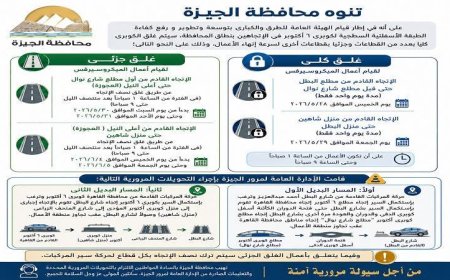إغلاق كوبري أكتوبر في الجيزة لتحسين جودة الطبقة الأسفلتية