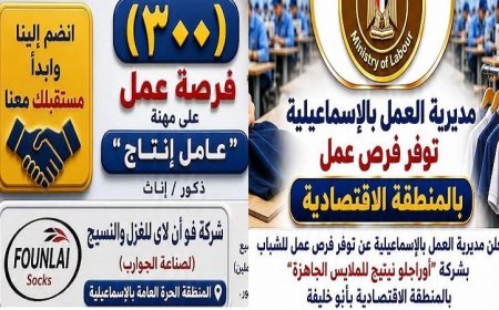 مديرية العمل بالإسماعيلية تعلن عن فرص عمل جديدة في المنطقة الحرة والاقتصادية