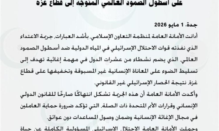 التعاون الإسلامي تندد بالاعتداء الإجرامي للاحتلال على أسطول الدعم العالمي المتجه نحو غزة