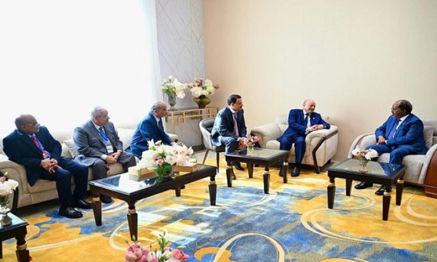 رئيس القيادة اليمنية يناقش مع رئيسي جيبوتي والصومال آخر التطورات الإقليمية