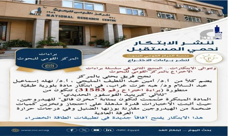 ابتكار مادة بلورية جديدة من القومي للبحوث لتخزين الهيدروجين وتعزيز الطاقة الخضراء