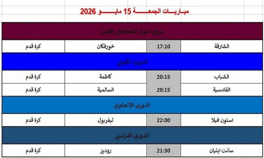 ليلة مثيرة من كرة القدم تجمع قمم عربية وأوروبية في مباريات الجمعة 15 مايو 2026