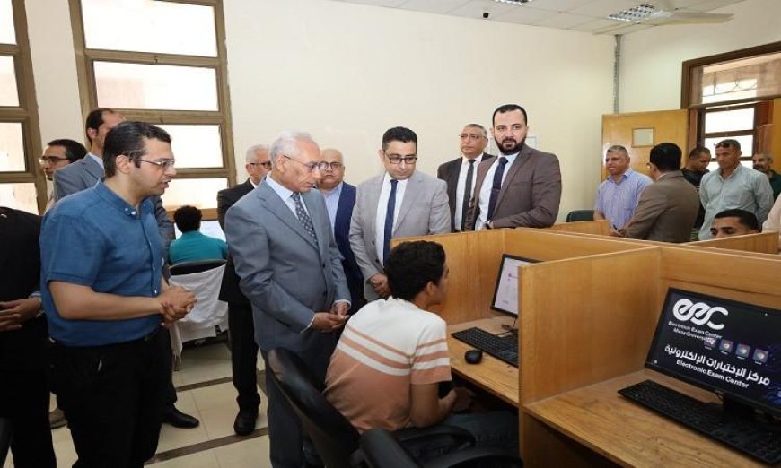 رئيس جامعة المنيا يقوم بجولة تفقدية في امتحانات كلية الصيدلة والعلاج الطبيعي بالجامعة الأهلية