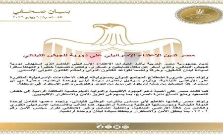 مصر تعبر عن إدانتها للاعتداء الإسرائيلي على دورية الجيش اللبناني