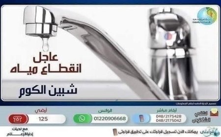 غدًا الاثنين توقف إمدادات المياه في مدينة شبين الكوم والمناطق المجاورة