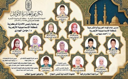 نتائج نجاح امتحانات الابتدائية والإعدادية في أزهر الإسماعيلية تحقق أرقامًا مميزة 85.75% للابتدائية و71% للإعدادية