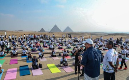 اليوم العالمي الثاني عشر لليوجا احتفالية هندية مميزة تحت أهرامات الجيزة بالصور