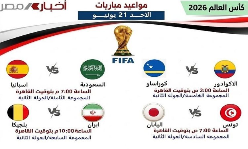جدول مباريات الأحد في كأس العالم 2023