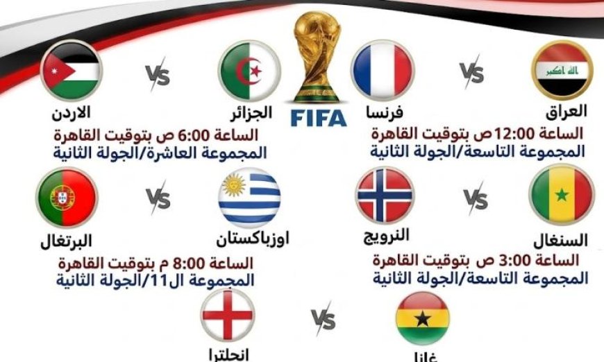 مباريات الثلاثاء بالمونديال مواعيد واهم المواجهات المصيرية للعراق والجزائر وغانا