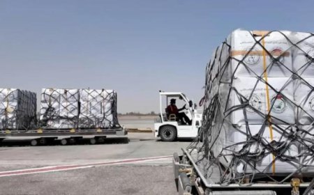 استقبال مطار العريش طائرة مساعدات إماراتية لدعم الفلسطينيين في قطاع غزة