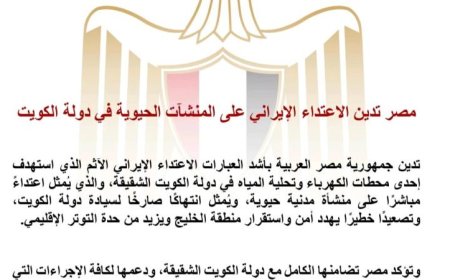 مصر تعبر عن استنكارها للاعتداء الإيراني على المنشآت الحيوية في الكويت