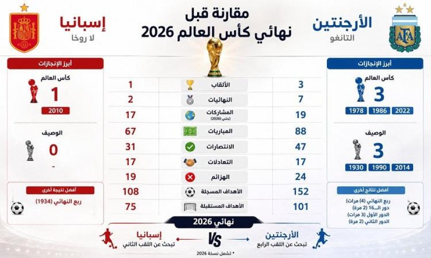 الأرجنتين تسعى للقب الرابع وإسبانيا تحارب من أجل المجد الثاني