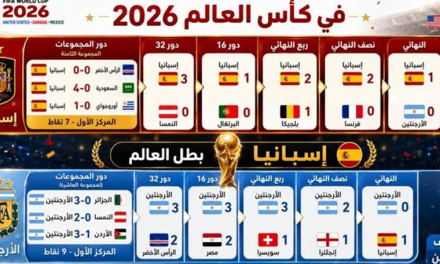 بعد فوز إسبانيا والأرجنتين بالمونديال اكتشف تفاصيل مشوارهما حتى المباراة النهائية