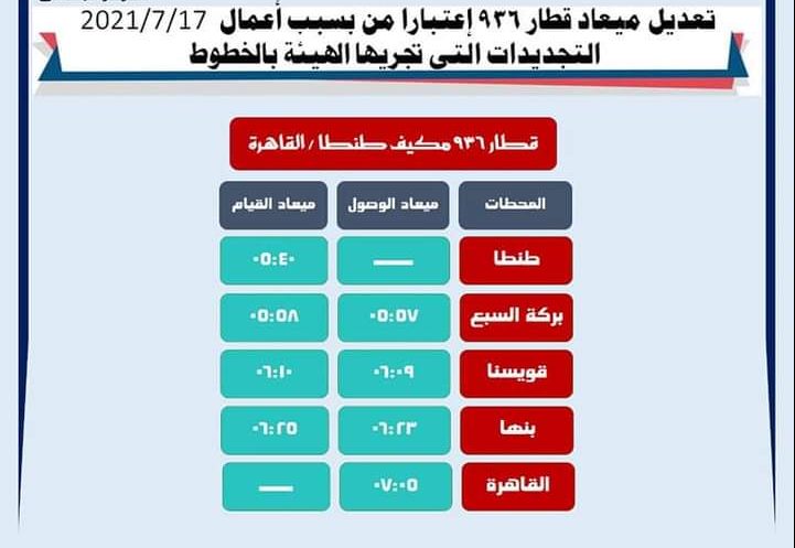 جدول قطار سكة حديد مصر 2021