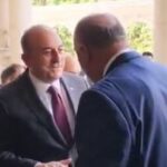 شاهد لحظة استقبال وزير الخارجية لنظيره التركى بمقر الوزارة.. فيديو