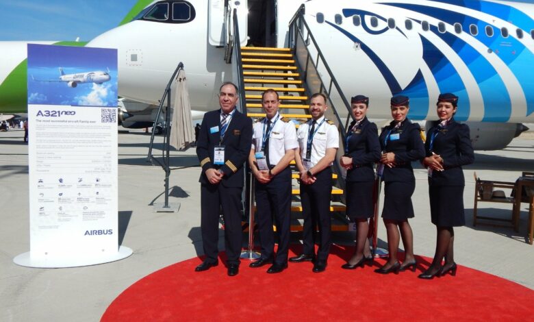 «مصر للطيران» تشارك بأحدث طائراتها من طراز أيرباص A321neo في معرض دبي للطيران
